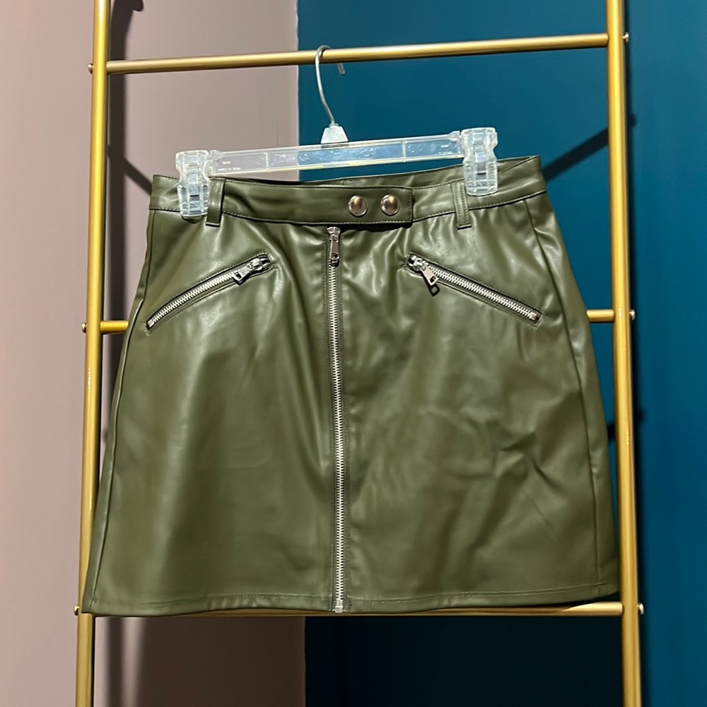 Army green pleather skirt